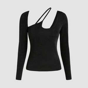 NEW CIDER BLACK ASYMMETRICAL NECK LONG SLEEVE TOP